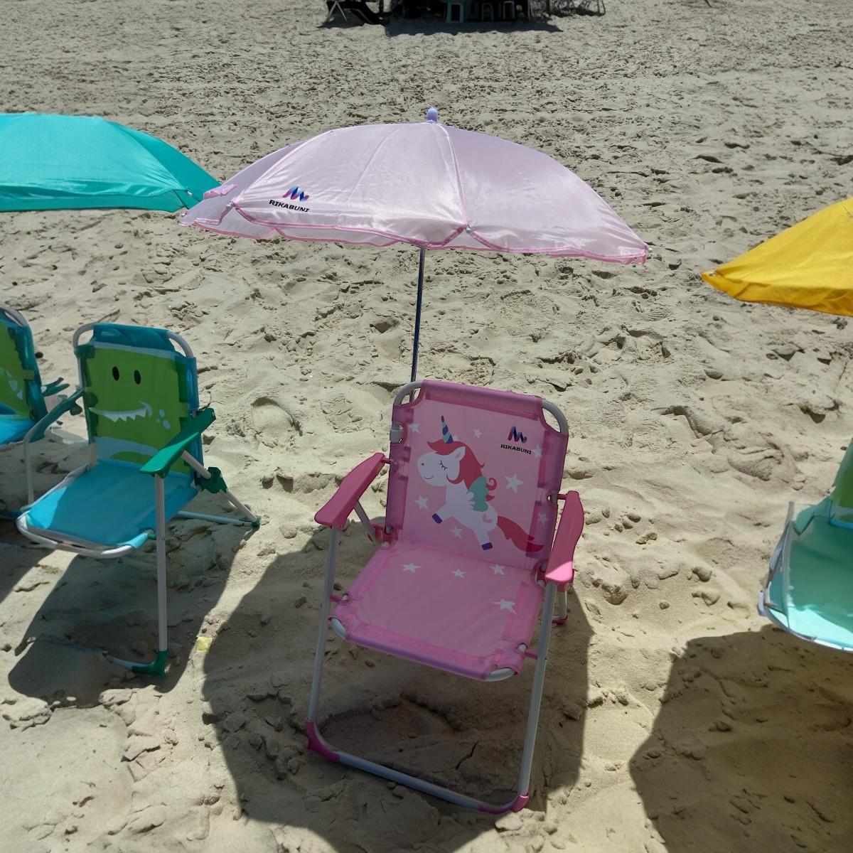 Kit Cadeira de Praia c/ Guarda Sol + Chapéu Infantil com UPF50 Unicórnio