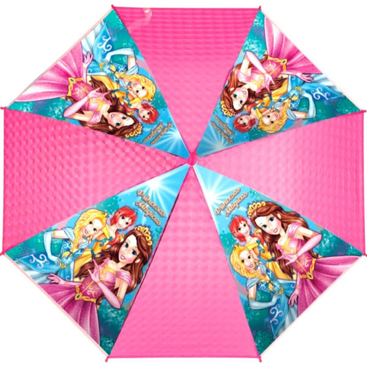 Guarda-Chuva Infantil Princesas, Rosa e Azul, Design Mágico com Cabo Curvo e Apito.