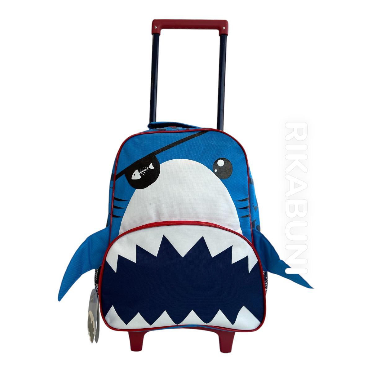 Kit Mochila Rodinha Lancheira Estojo Tubarão