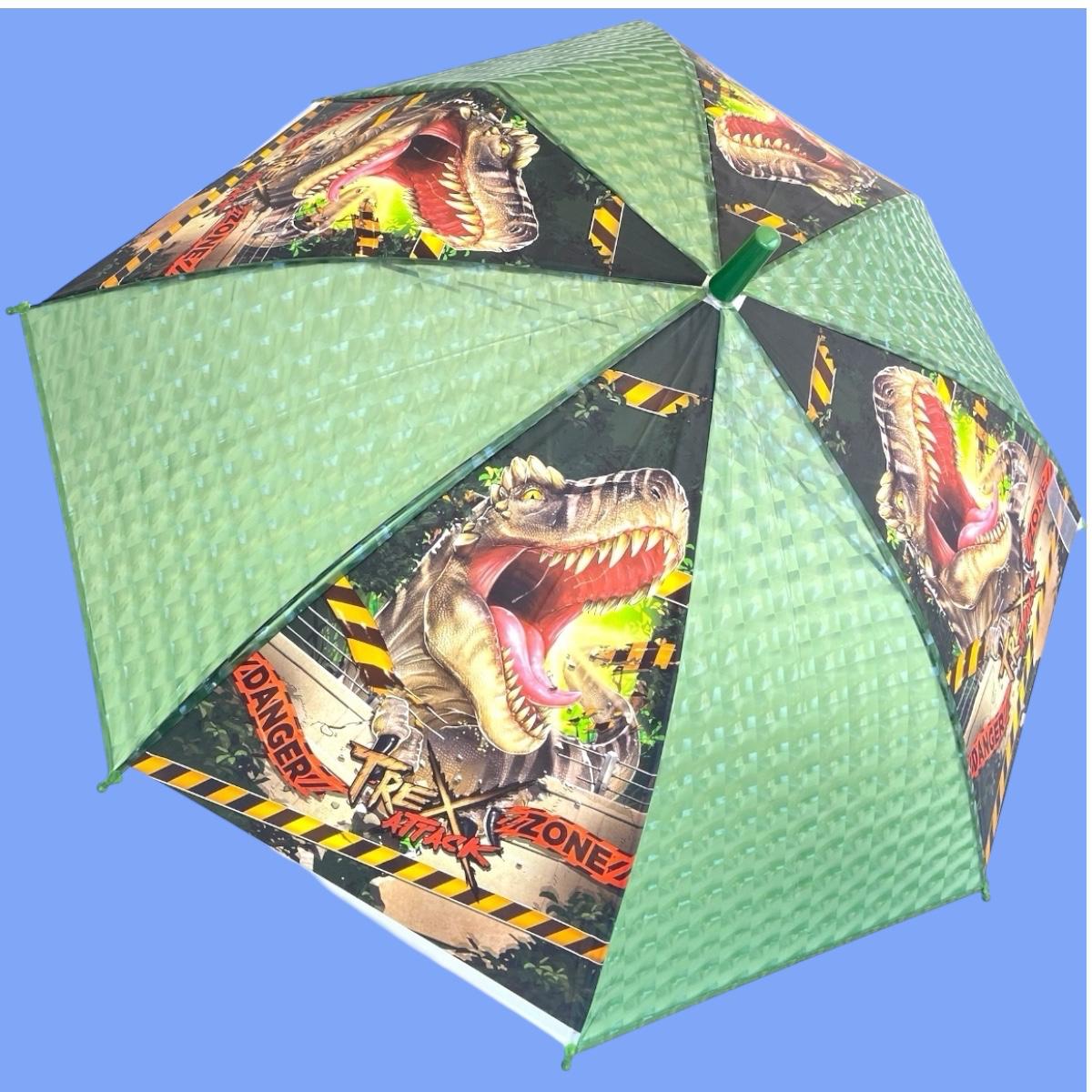 Guarda-Chuva Infantil com Estampa de Dinossauro T-Rex, Verde, Design Jurássico com Detalhes de Segurança