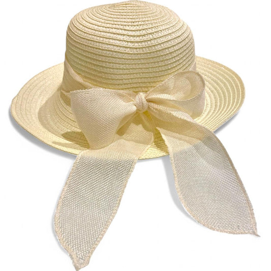 Chapéu de Palha Sintética Feminino Dobrável com Laço Decorativo, Estilo Clássico