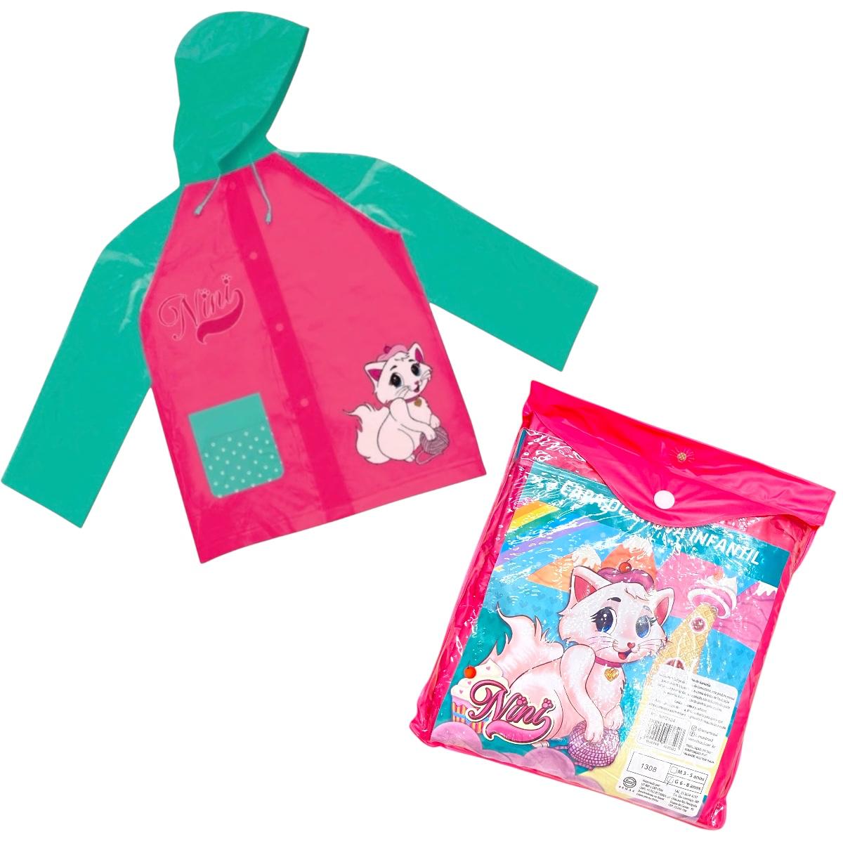 Guarda Chuva Infantil  + Capa de Chuva da Gatinha Nini Rosa e Verde