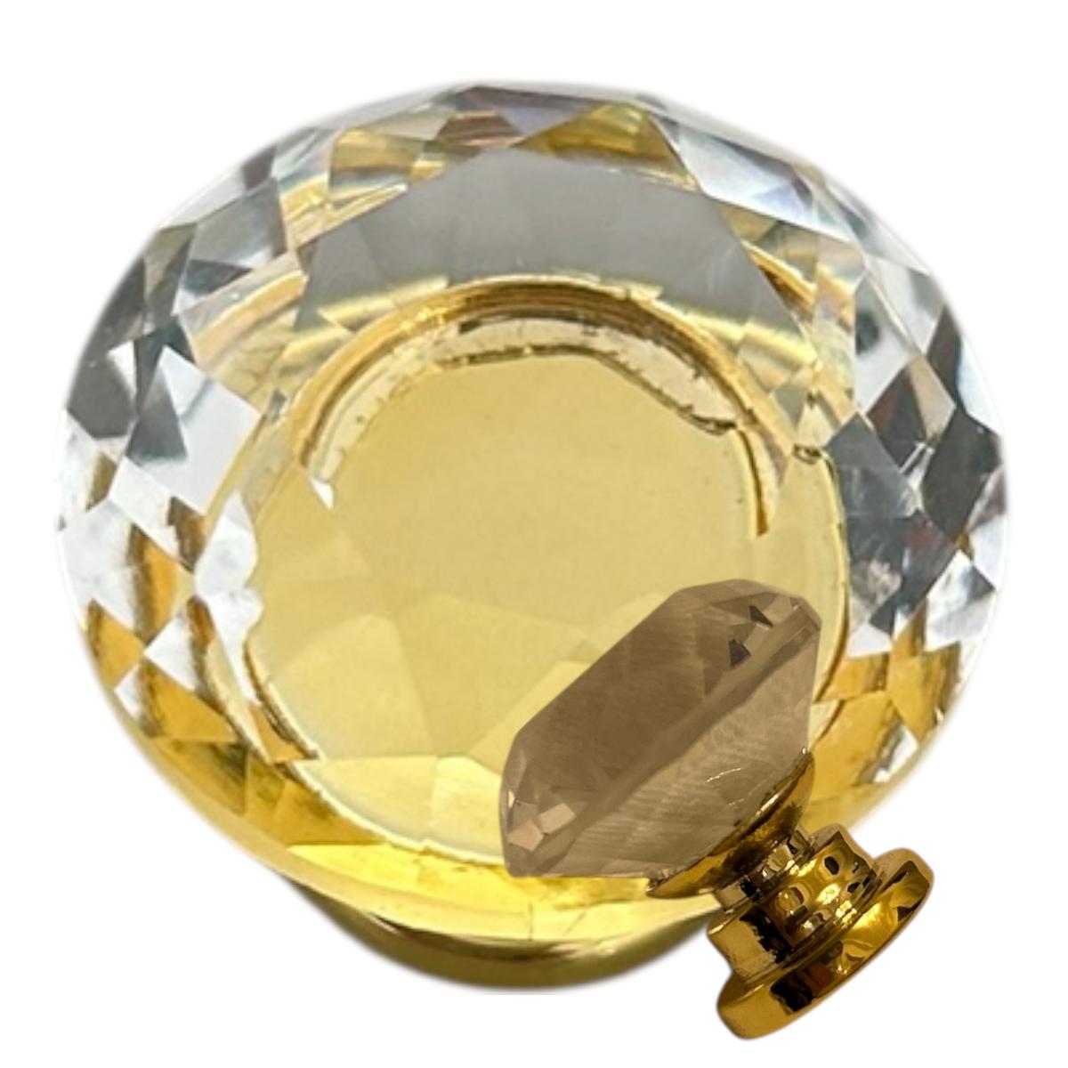 Puxador de Cristal com Base Dourada, Decorativo, para Armários e Gavetas, 4 Peças 25mm