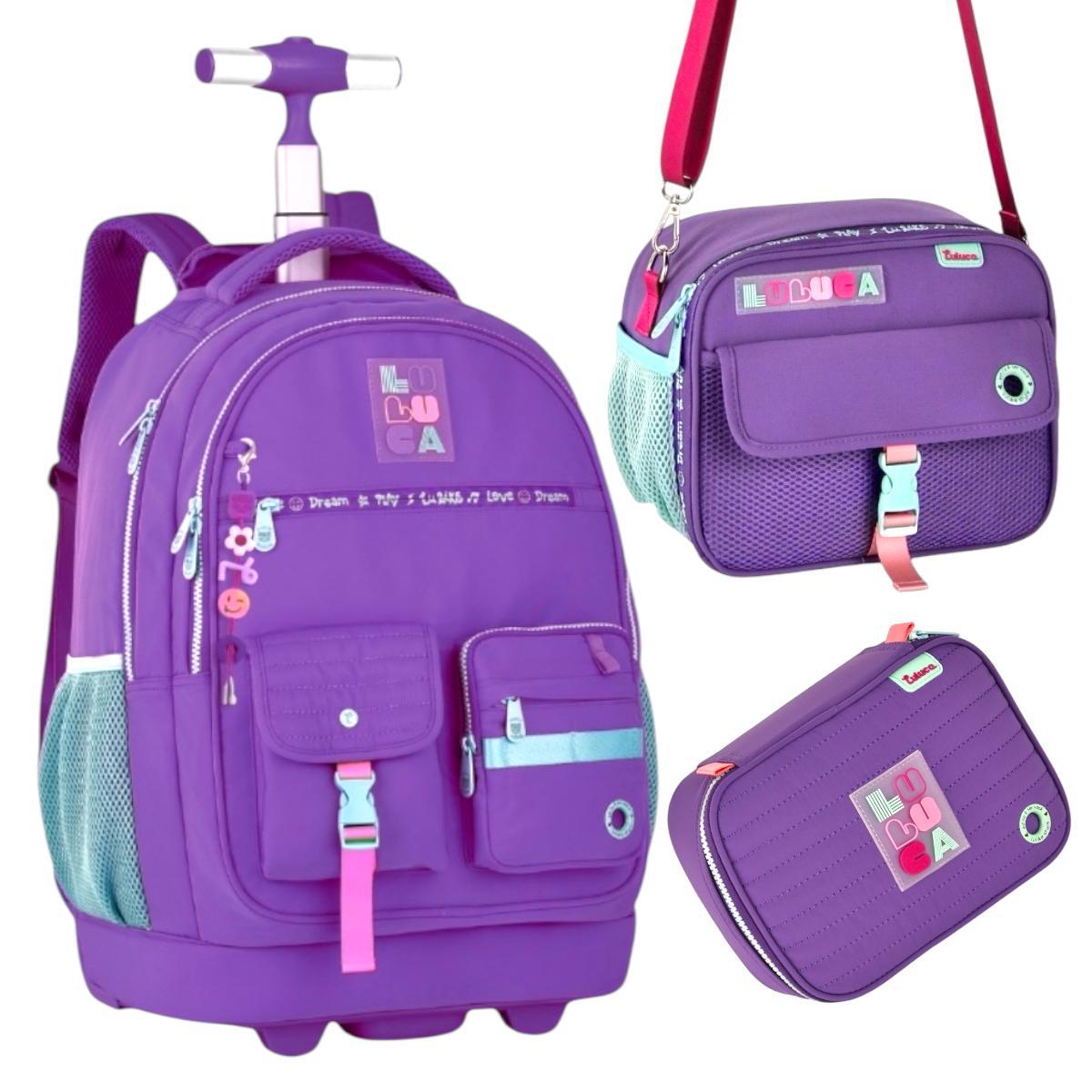 Kit Mochila Estojo E Lancheira Luluca Rodinhas Oficial  2025