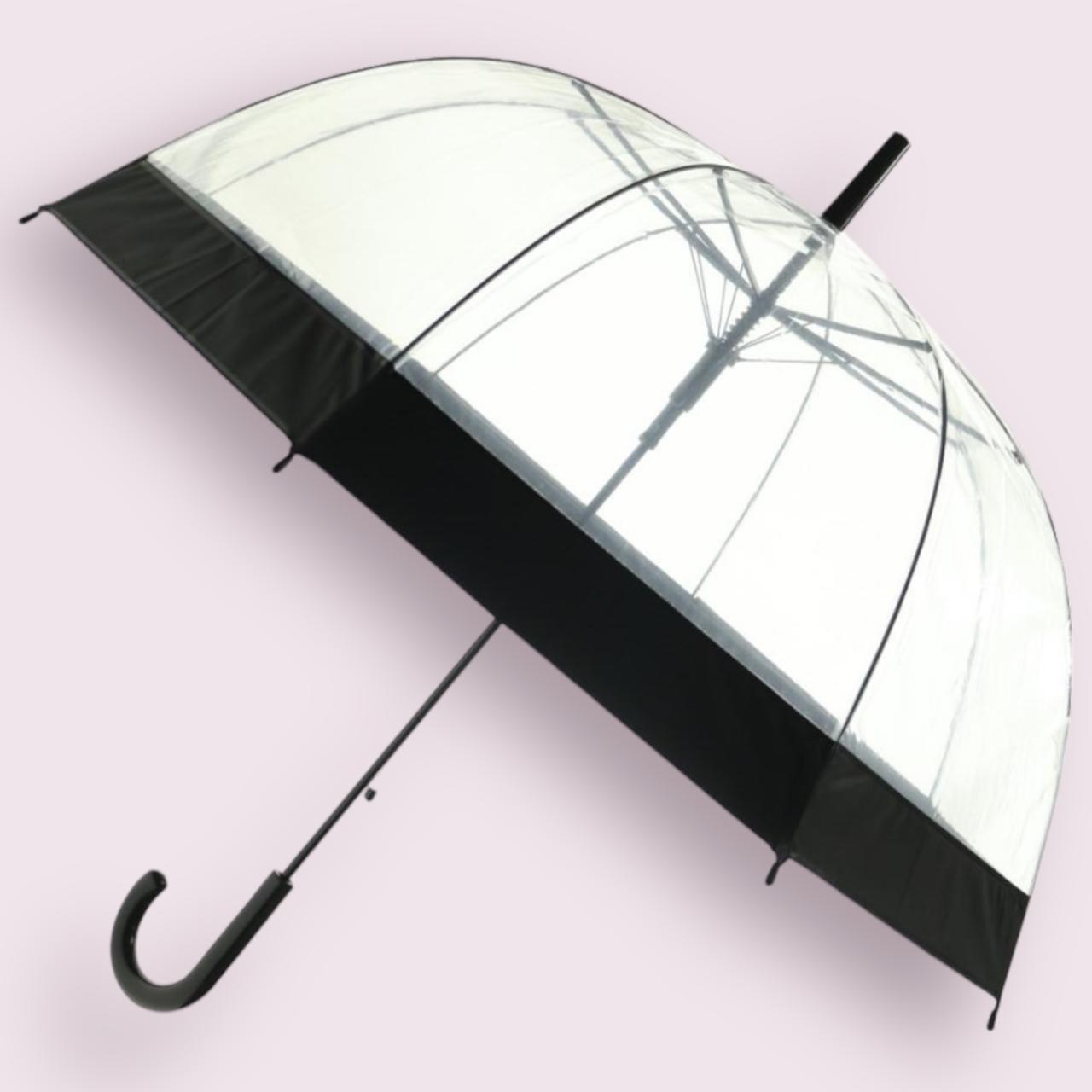 Guarda-Chuva Transparente Com Borda Colorida Bengala Abertura Automática
