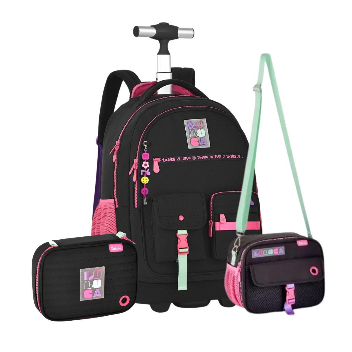 Kit Mochila Estojo E Lancheira Luluca Rodinhas Oficial  2025