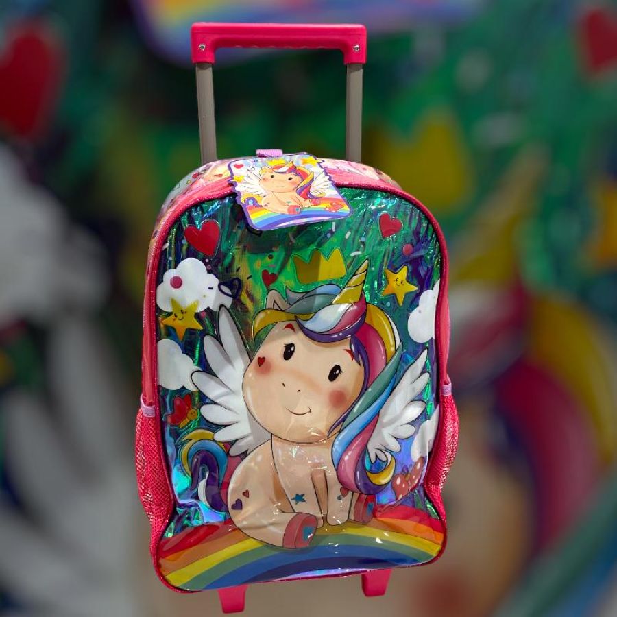 Kit de Mochila Escolar Infantil de Rodinhas Unicórnio Baby