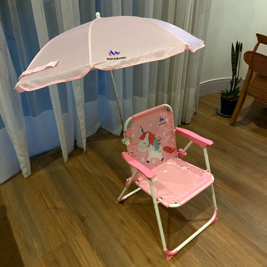 Kit Cadeira de Praia c/ Guarda Sol + Chapéu Infantil com UPF50 Unicórnio
