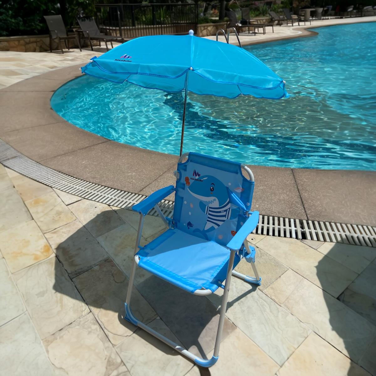 Kit Cadeira de Praia c/ Guarda Sol+Chapéu Infantil com UPF50