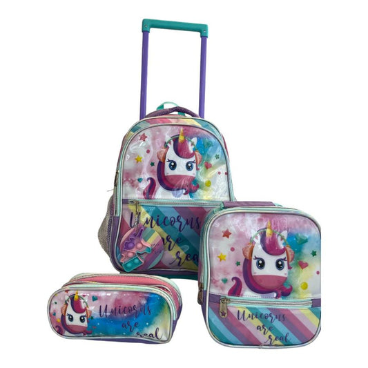 Kit Mochila Rodinhas infantil Unicórnio Colorido Pop It