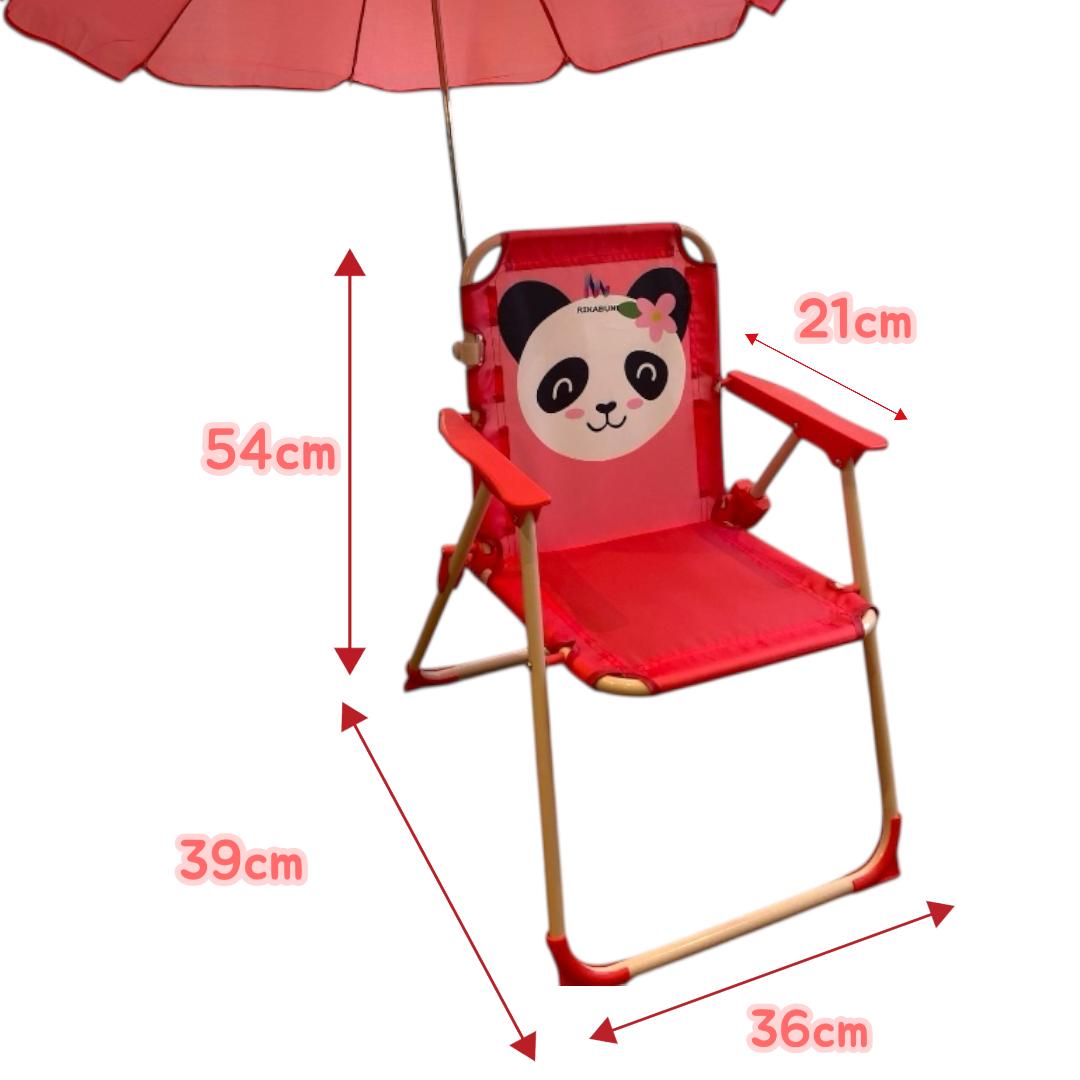 Cadeira de Praia Infantil com Guarda-Sol Design Panda Dobrável e Chapéu Rosa Design Unicórnio, com Proteção UV, RIKABUNI