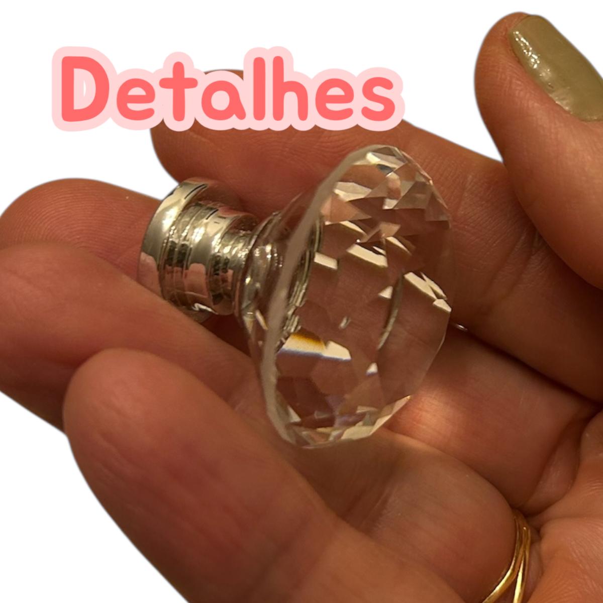 Puxador de Cristal Decorativo com Base Prateada, 30mm, para Armários e Gavetas, Conjunto com 8 Peças
