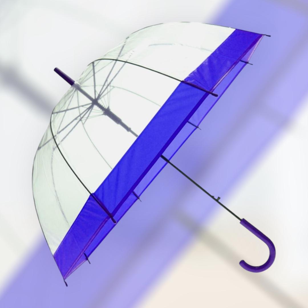 Guarda-Chuva Transparente Com Borda Colorida Bengala Abertura Automática