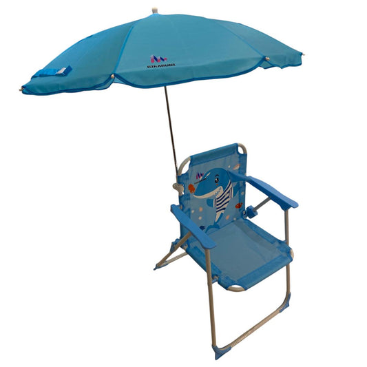 Kit Cadeira de Praia c/ Guarda Sol+Chapéu Infantil com UPF50