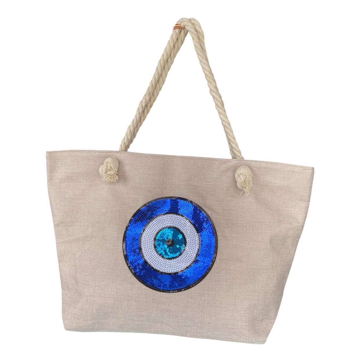 Bolsa de Praia Luxo feminina Olho Grego  com zíper e forro