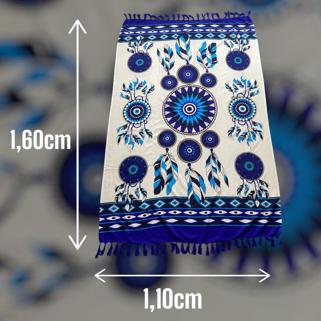 Conjunto de Canga de Praia com Franja e Bolsa de Praia Olho Grego com detalhe em Paetê