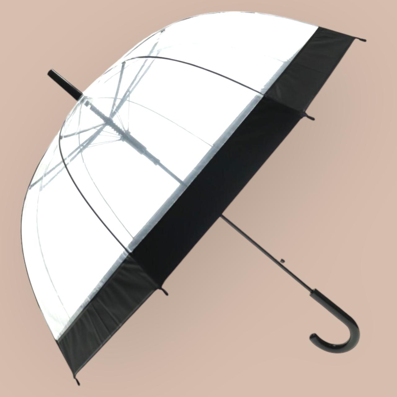 Guarda-Chuva Transparente Com Borda Colorida Bengala Abertura Automática