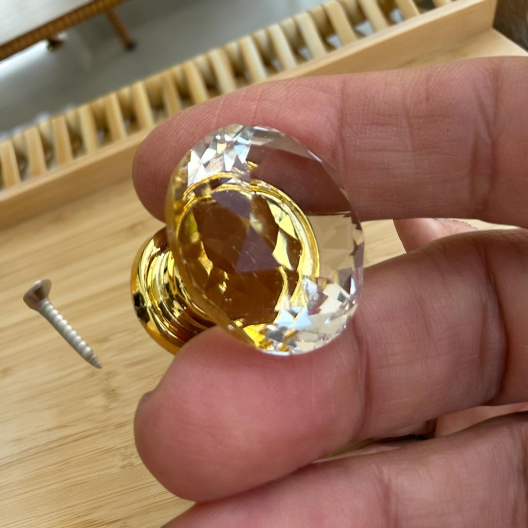 Puxador de Cristal com Base Dourada, Decorativo, para Armários e Gavetas, 4 Peças 25mm