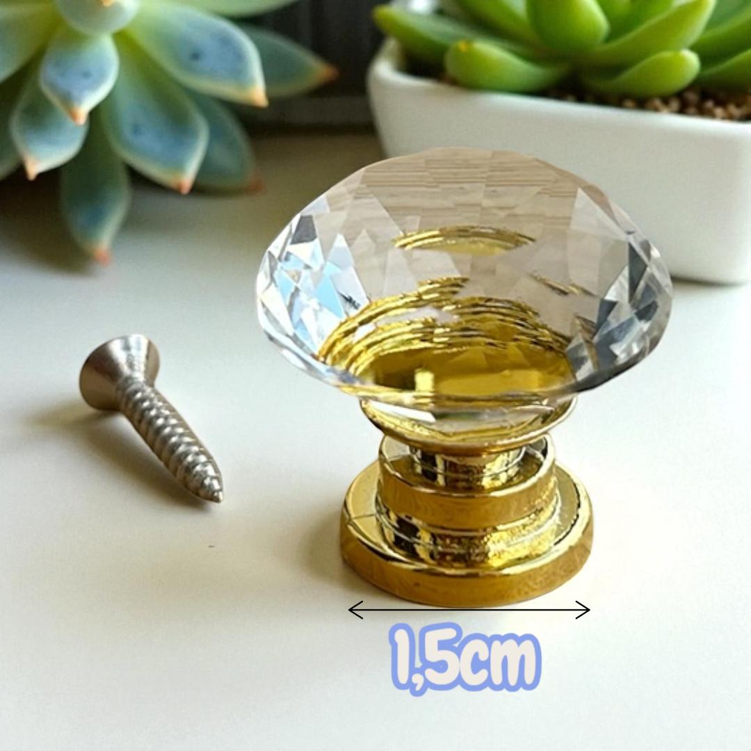 Puxador de Cristal com Base Dourada, Decorativo, para Armários e Gavetas, 4 Peças 25mm