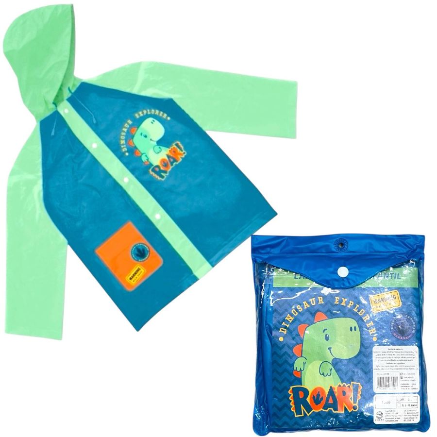Guarda Chuva Infantil + Capa de Chuva Dinossauros TRex Attack