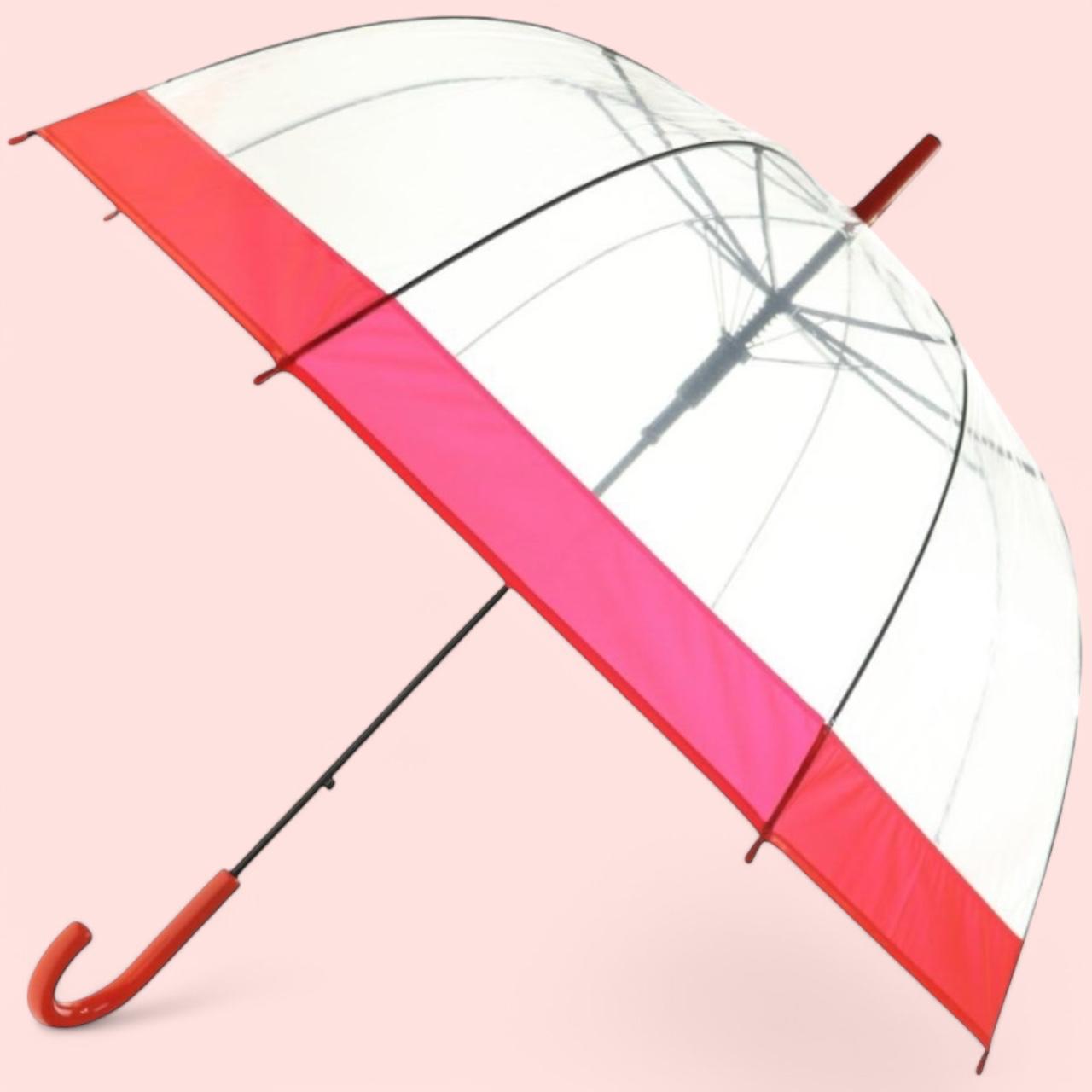 Guarda-Chuva Transparente Com Borda Colorida Bengala Abertura Automática
