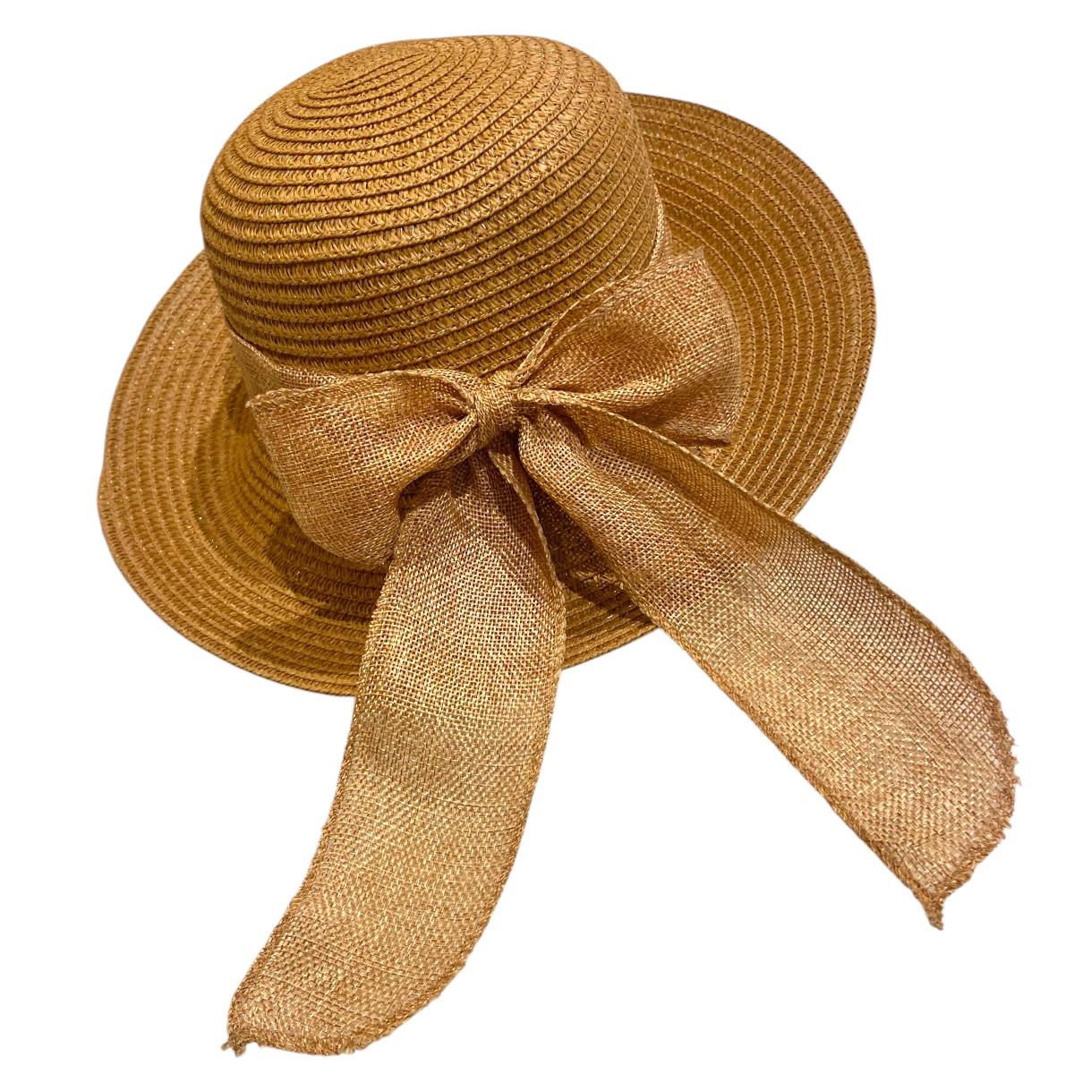 Chapéu de Palha Sintética Feminino Dobrável com Laço Decorativo, Estilo Clássico