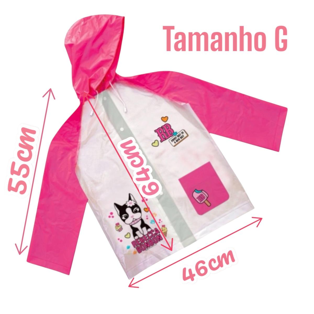 Capa de Chuva Infantil Rebecca Bonbon, Rosa e Branco, com Capuz e Bolso Frontal