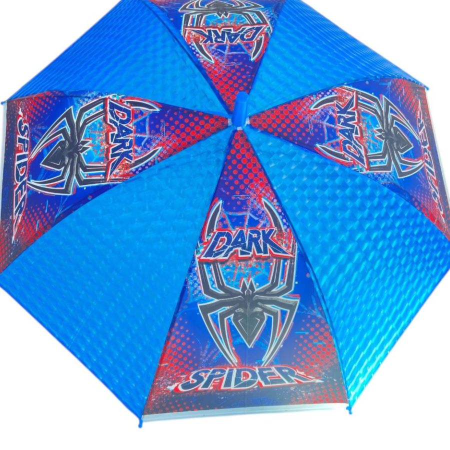 Guarda-Chuva Infantil  Menino, Azul e Vermelho, Estampa de Aranha, Cabo Curvo