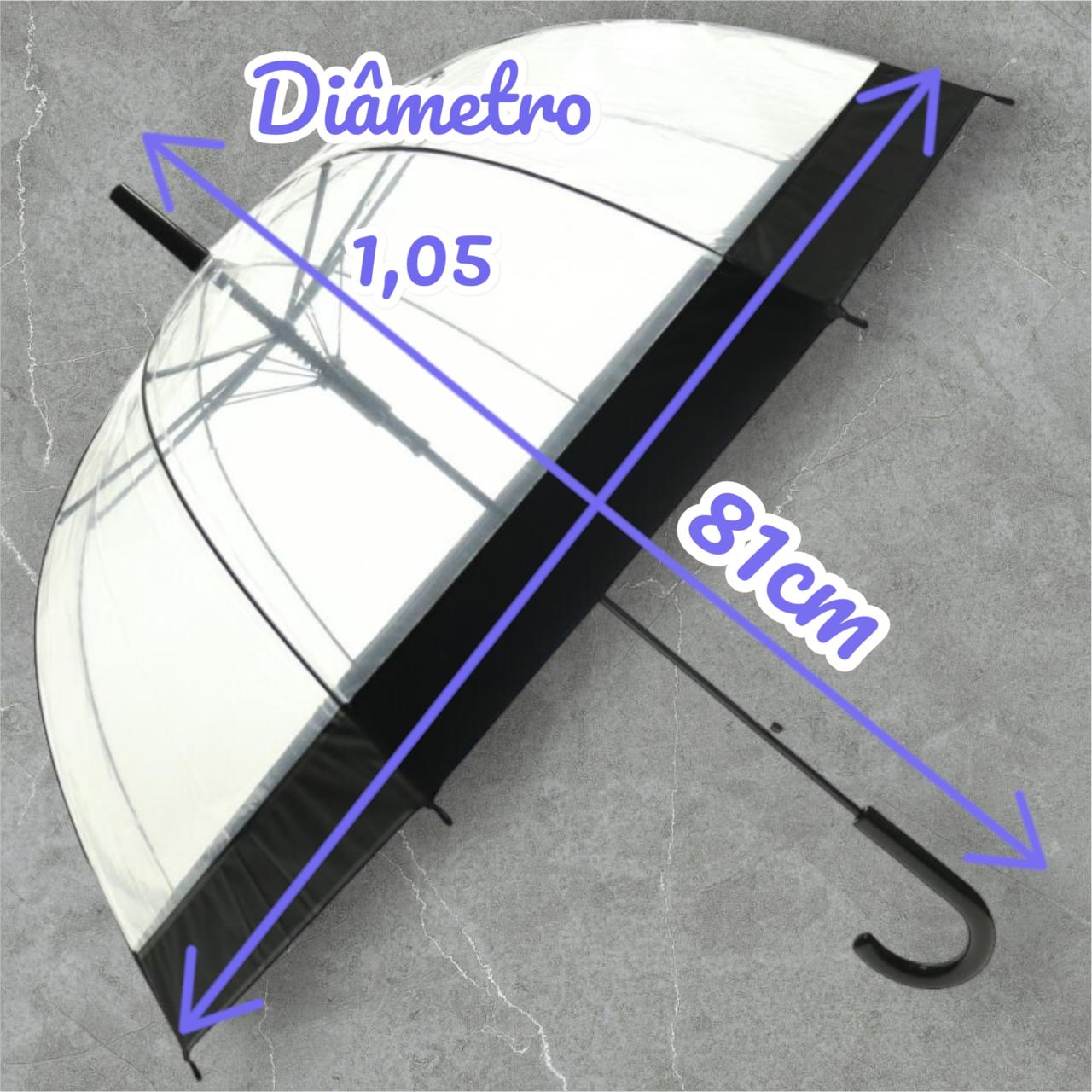 Guarda-Chuva Transparente Com Borda Colorida Bengala Abertura Automática