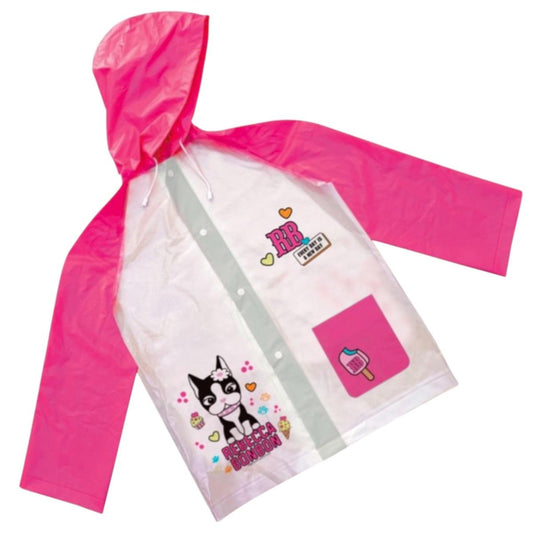 Capa de Chuva Infantil Rebecca Bonbon, Rosa e Branco, com Capuz e Bolso Frontal
