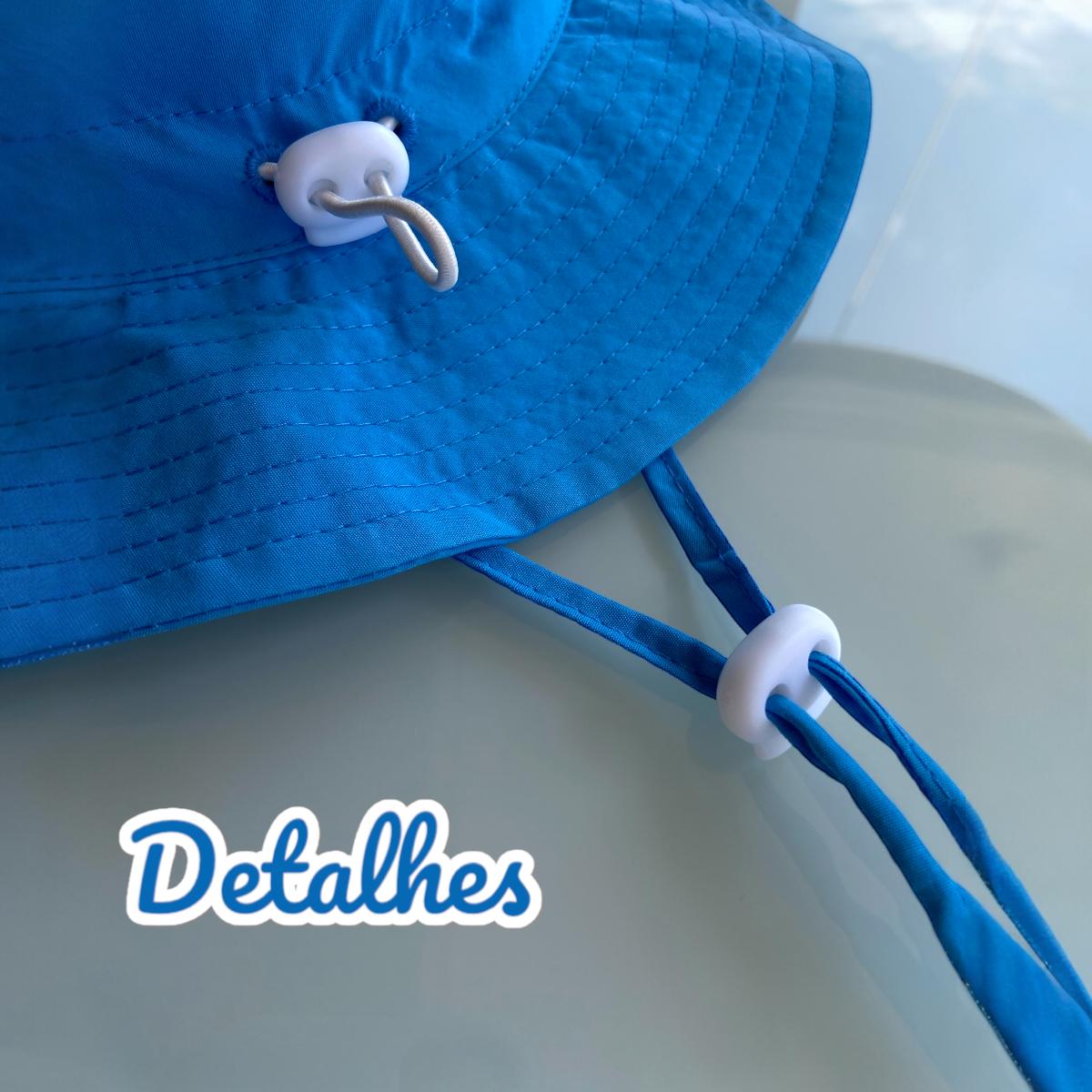 Cadeira de Praia Infantil Dinossauro com Guarda-Sol e Chapéu Azul com fator de proteção UV - RIKABUNI