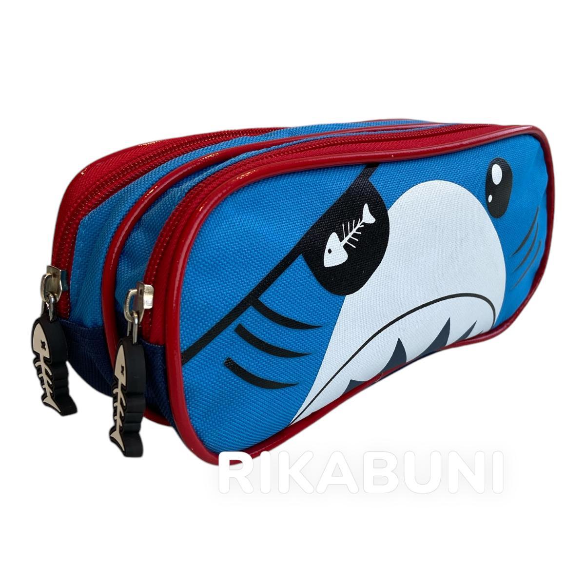 Kit Mochila Rodinha Lancheira Estojo Tubarão