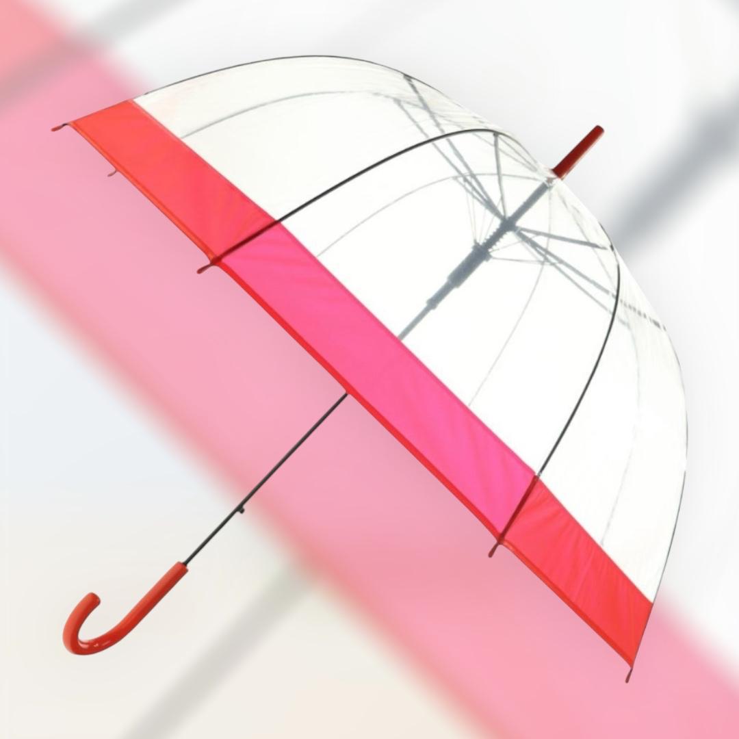 Guarda-Chuva Transparente Com Borda Colorida Bengala Abertura Automática