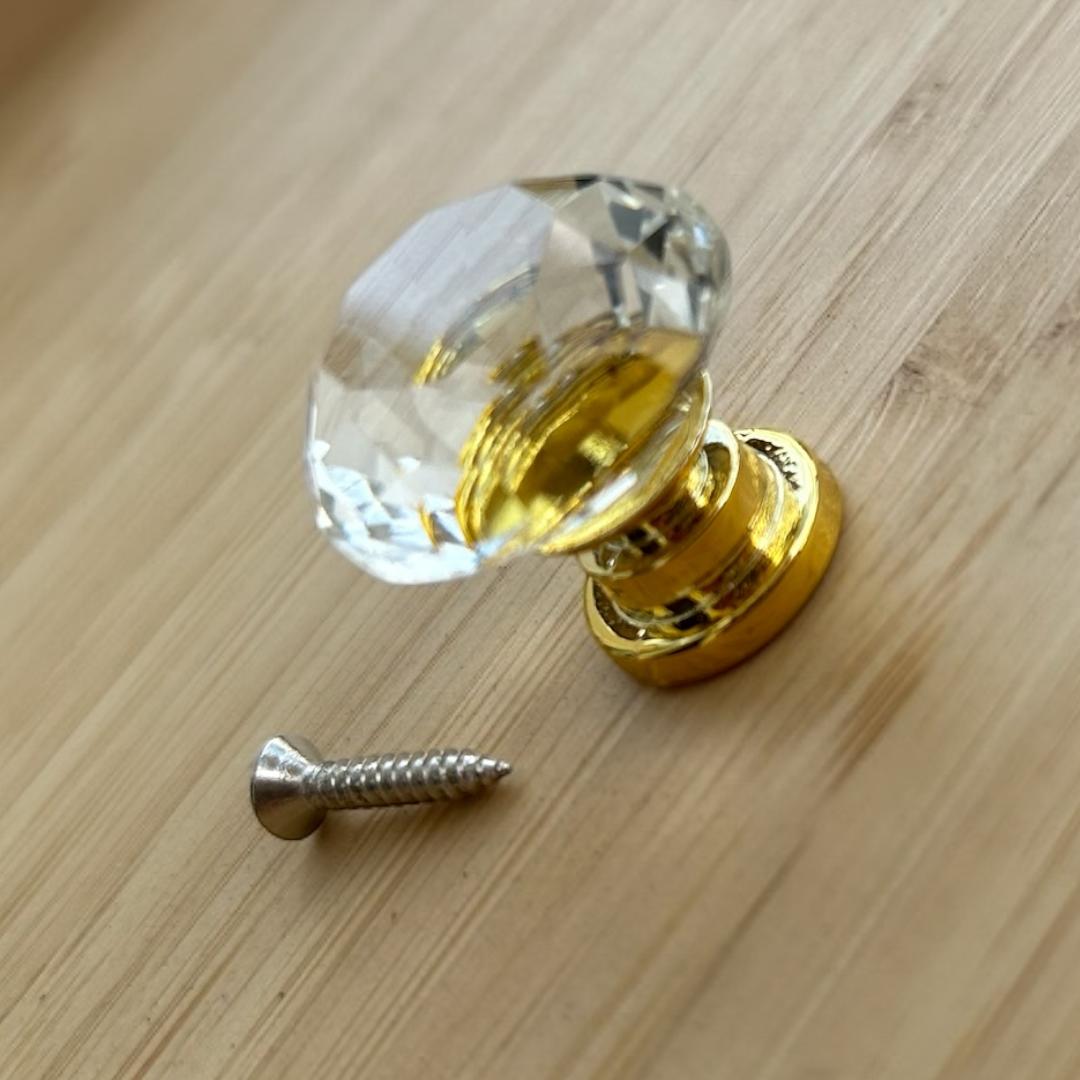 Puxador de Cristal com Base Dourada, Decorativo, para Armários e Gavetas, 4 Peças 25mm
