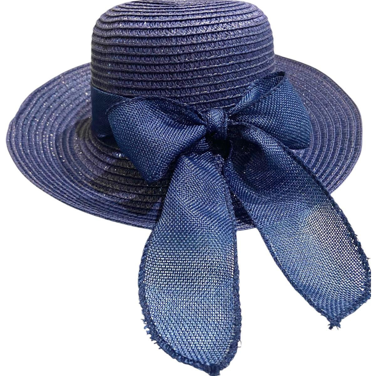 Chapéu de Palha Sintética Feminino Dobrável com Laço Decorativo, Estilo Clássico