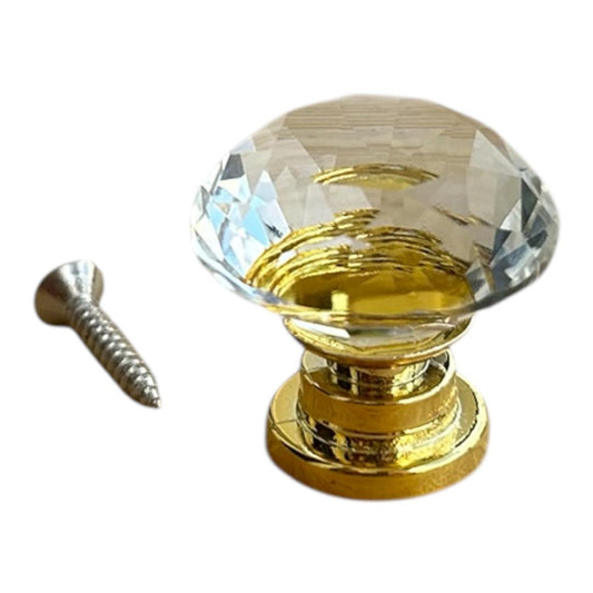 Puxador de Cristal com Base Dourada, Decorativo, para Armários e Gavetas, 10 Peças 25mm