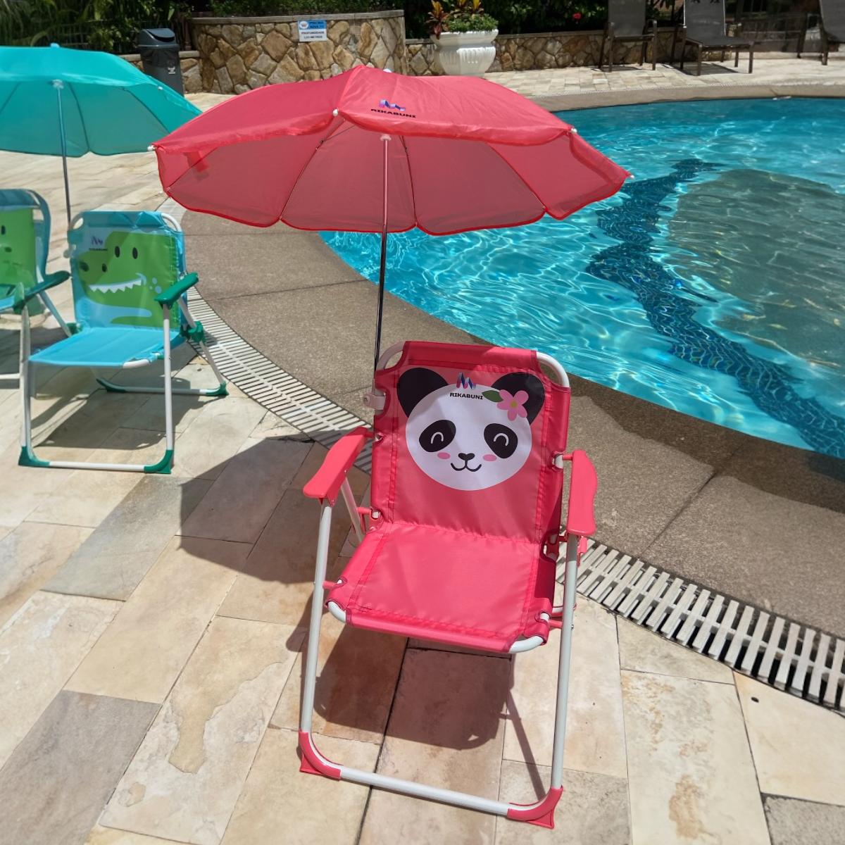 Kit Cadeira de Praia c/ Guarda Sol + Chapéu Infantil com UPF50 Panda