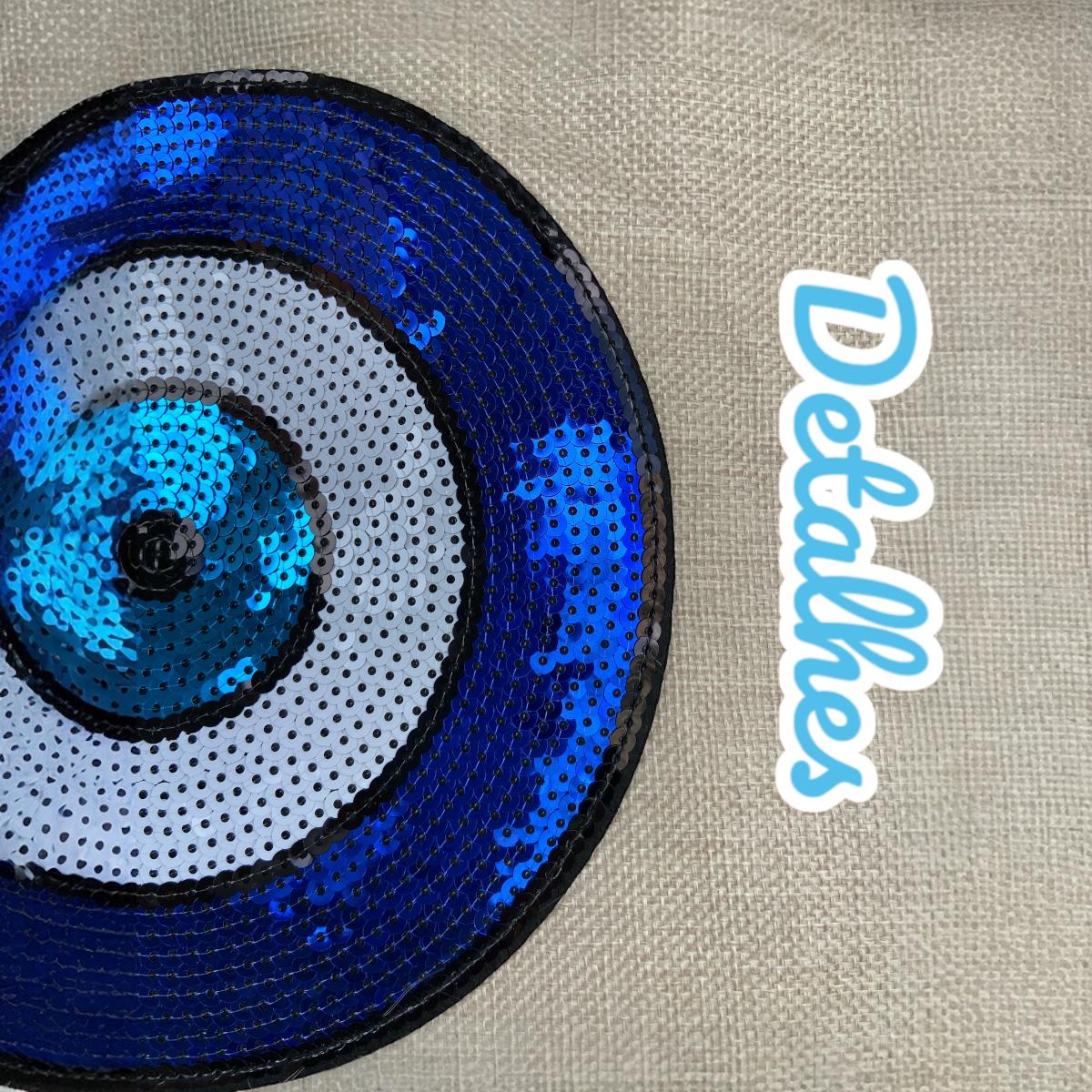 Conjunto de Canga de Praia com Franja e Bolsa de Praia Olho Grego com detalhe em Paetê