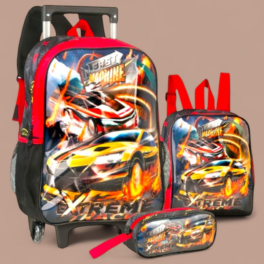 Kit Mochila de rodinha Fast Machine Mochila+Lancheira+estojo