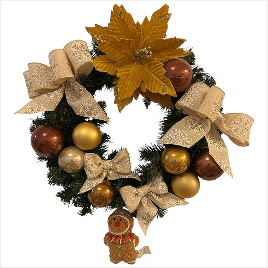 Guirlanda de Natal Verde com Detalhes Dourado e Marrom – 45cm