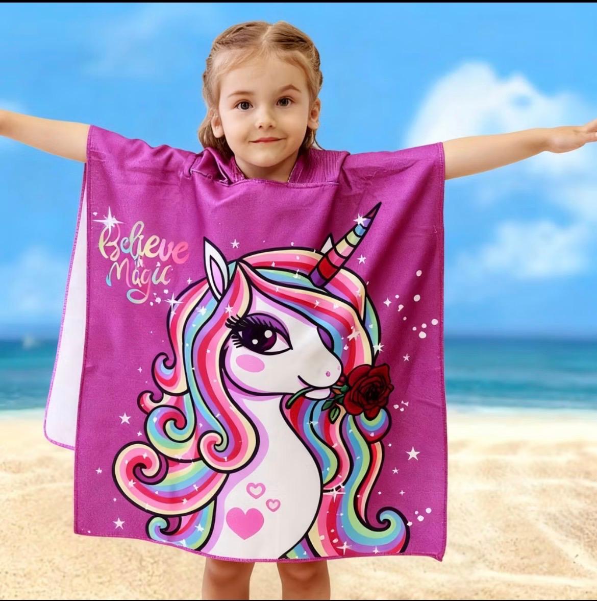 Toalha Infantil Com Capuz Banho Praia Piscina 60x120cm Macia