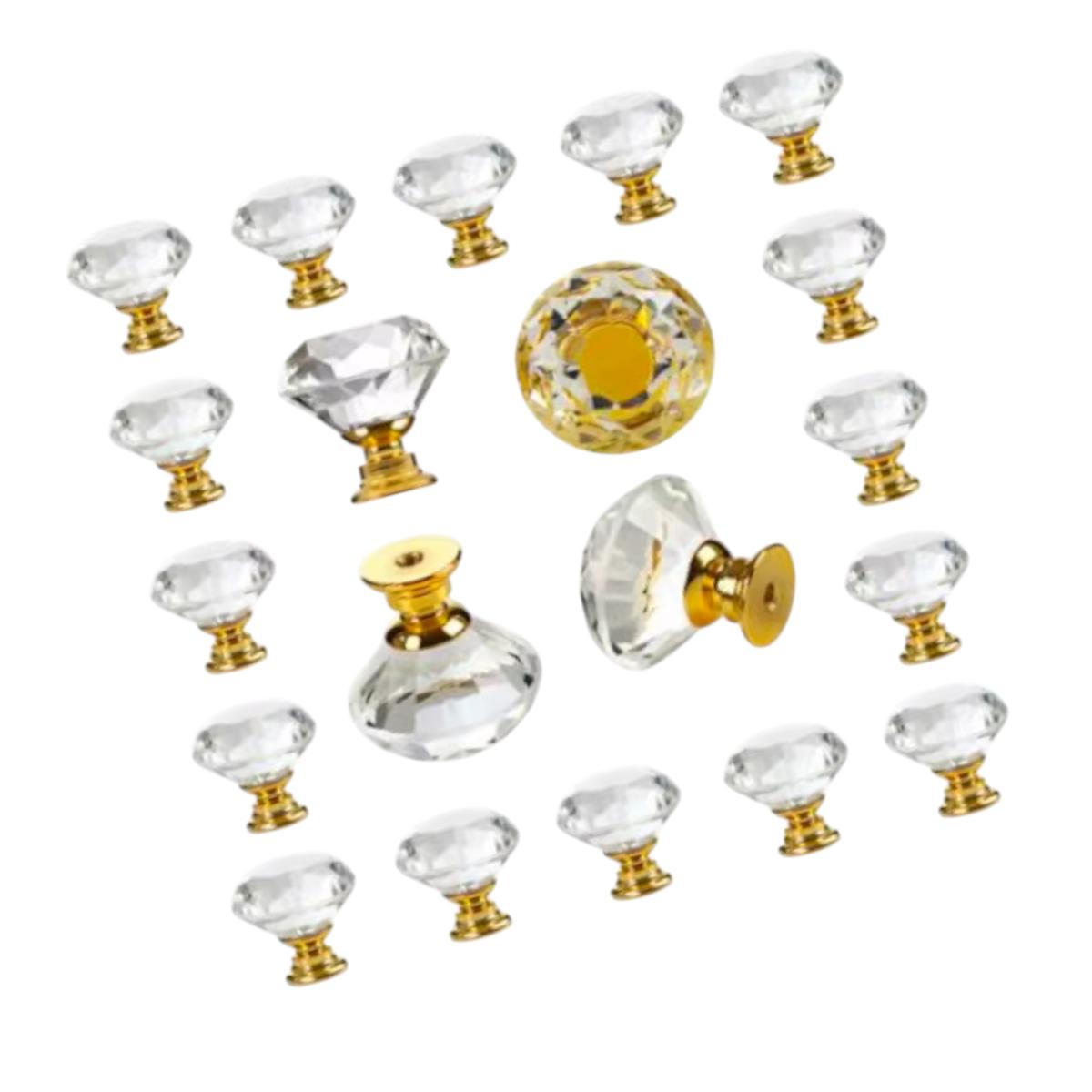 Puxador de Cristal com Base Dourada, Decorativo, para Armários e Gavetas, 8 Peças 25mm