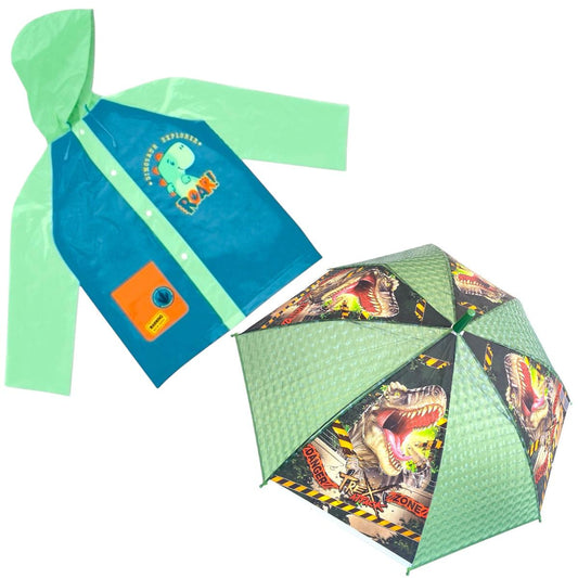 Guarda Chuva Infantil + Capa de Chuva Dinossauros TRex Attack