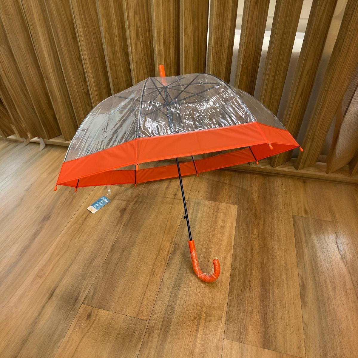 Guarda-Chuva Transparente Com Borda Colorida Bengala Abertura Automática