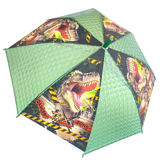 Guarda-Chuva Infantil com Estampa de Dinossauro T-Rex, Verde, Design Jurássico com Detalhes de Segurança