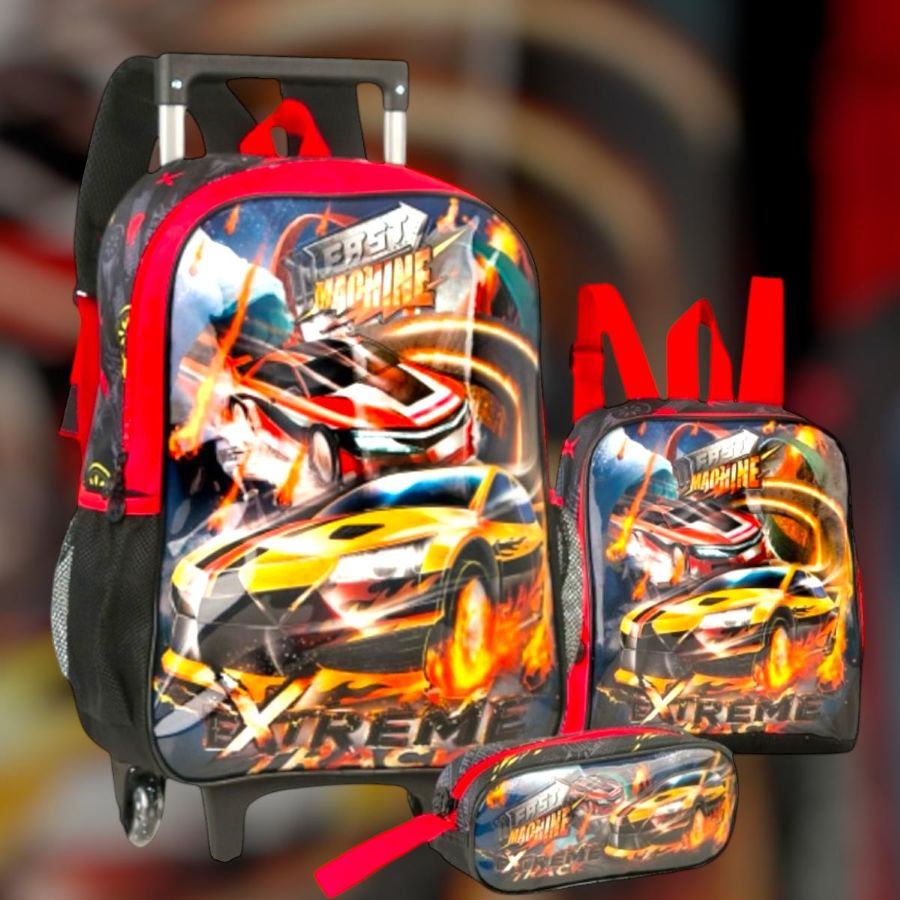 Kit Mochila de rodinha Fast Machine Mochila+Lancheira+estojo
