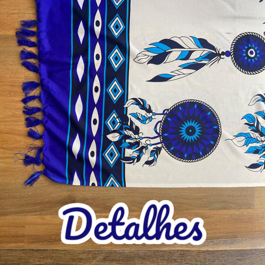 Conjunto de Canga de Praia com Franja e Bolsa de Praia Olho Grego com detalhe em Paetê