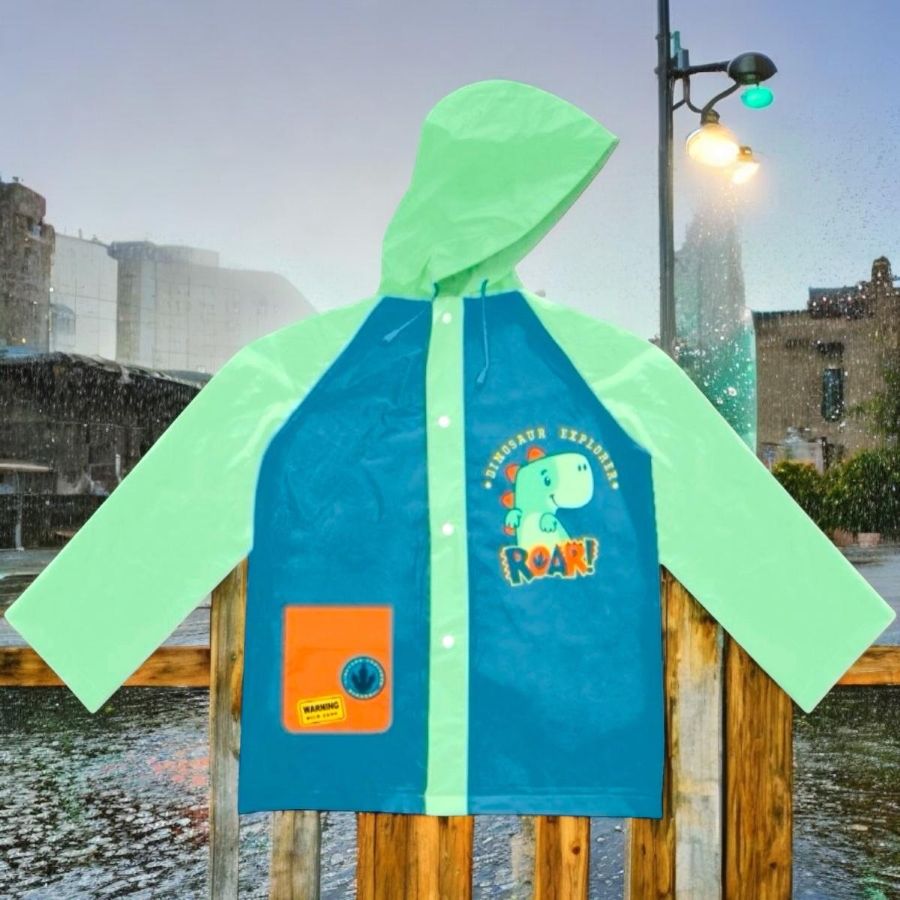 Guarda Chuva Infantil + Capa de Chuva Dinossauros TRex Attack