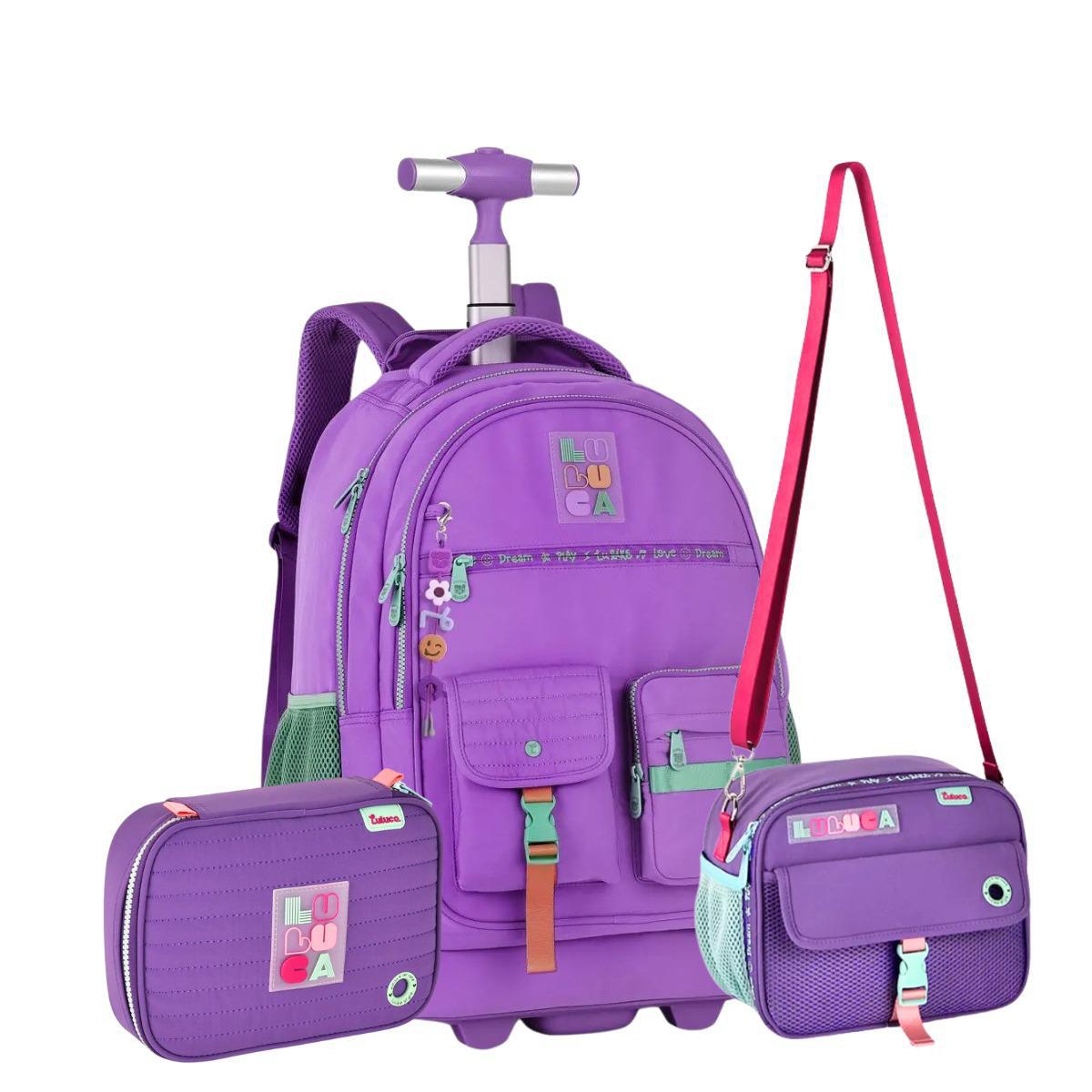 Kit Mochila Estojo E Lancheira Luluca Rodinhas Oficial  2025