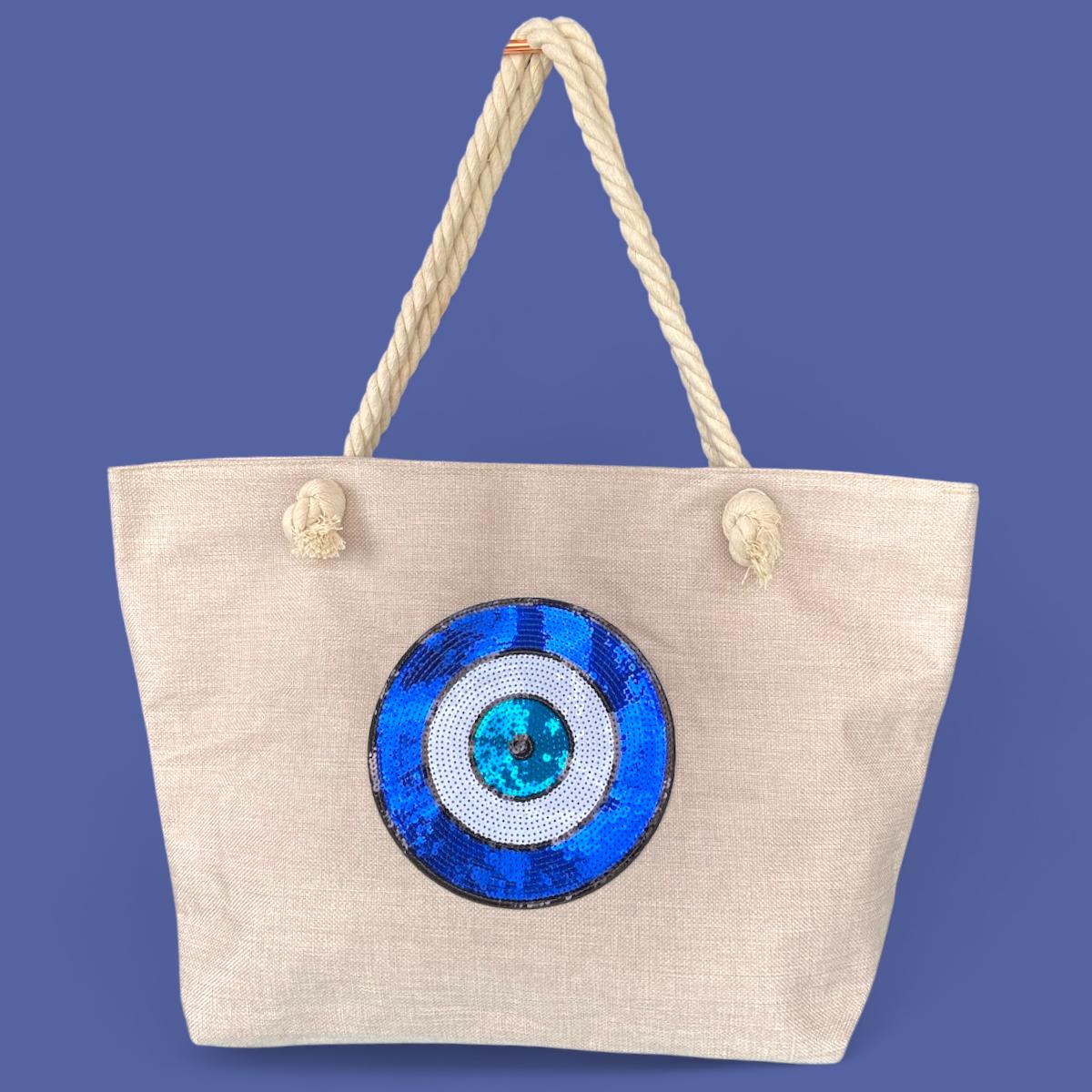 Bolsa de Praia Luxo feminina Olho Grego  com zíper e forro